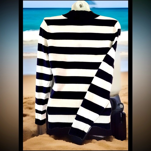 ⚓️ANN TAYLOR⚓️ COTTON V-NECK STRIPED LONG SLEEVE SUMMER SWEATER EUC☀️ - Picture 3 of 6